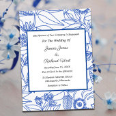 Blue Botanical Navy Frame Wedding Invitation 招待状