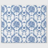 Blue Botanical Ribbon Bouquet ラッピングペーパー (フラット)