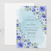 Blue Botanical Romance Wedding 招待状 (正面/裏面)