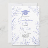 Blue Botanical Sketch Graduation Invite 招待状 (正面)