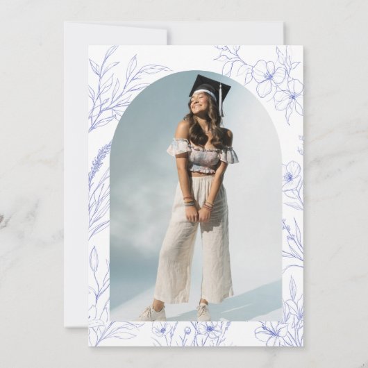 Blue Botanical Sketch Graduation Invite 招待状 (裏面)