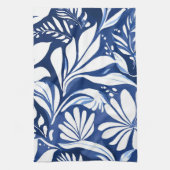 Blue Botanical Watercolor Floral Pattern キッチンタオル (縦)