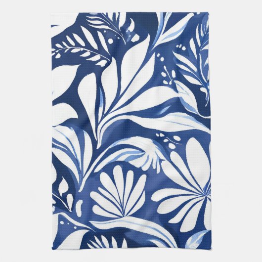 Blue Botanical Watercolor Floral Pattern キッチンタオル (縦)