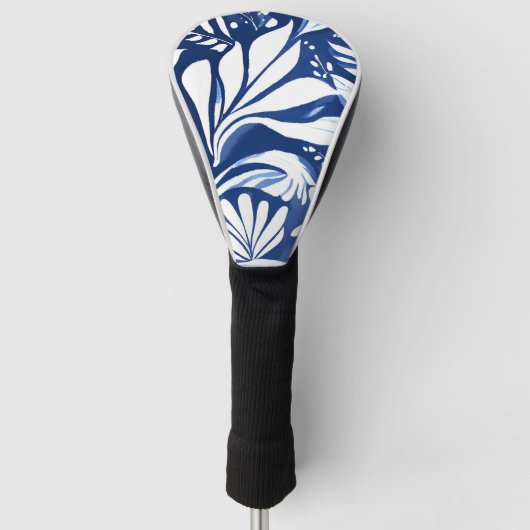 Blue Botanical Watercolor Floral Pattern ゴルフヘッドカバー (正面)