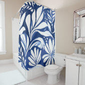Blue Botanical Watercolor Floral Pattern シャワーカーテン (インサイチュ)