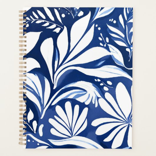 Blue Botanical Watercolor Floral Pattern プランナー手帳 (正面)