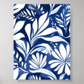 Blue Botanical Watercolor Floral Pattern ポスター (正面)