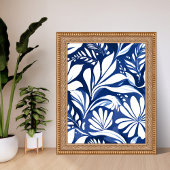 Blue Botanical Watercolor Floral Pattern ポスター