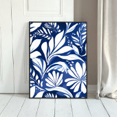 Blue Botanical Watercolor Floral Pattern ポスター