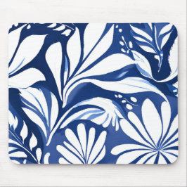 Blue Botanical Watercolor Floral Pattern マウスパッド