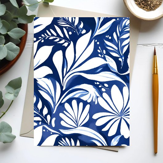 Blue Botanical Watercolor Floral Pattern Card