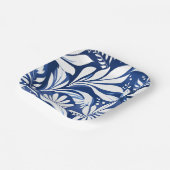 Blue Botanical Watercolor Floral White Pattern ペーパープレート (傾斜あり)
