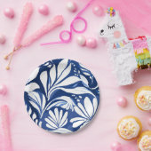 Blue Botanical Watercolor Floral White Pattern ペーパープレート (パーティー)