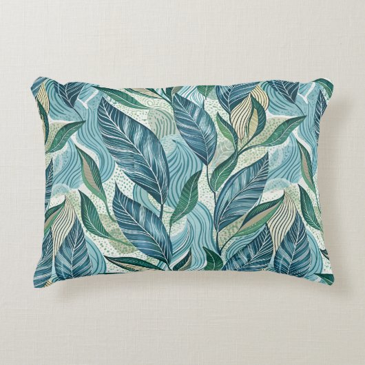 Blue Botanical Wave Modern Pattern アクセントクッション (正面)