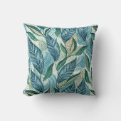Blue Botanical Wave Modern Pattern クッション (正面)