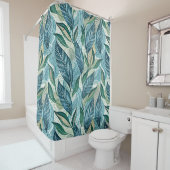 Blue Botanical Wave Modern Pattern シャワーカーテン (インサイチュ)