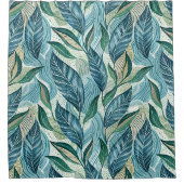Blue Botanical Wave Modern Pattern シャワーカーテン (正面)