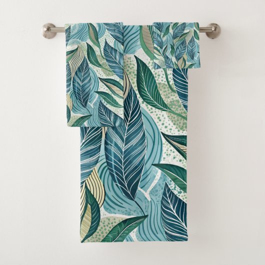 Blue Botanical Wave Modern Pattern バスタオルセット (インサイチュ)