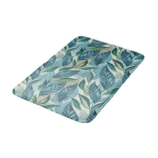 Blue Botanical Wave Modern Pattern バスマット (アングル)