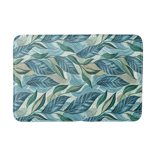 Blue Botanical Wave Modern Pattern バスマット (正面)