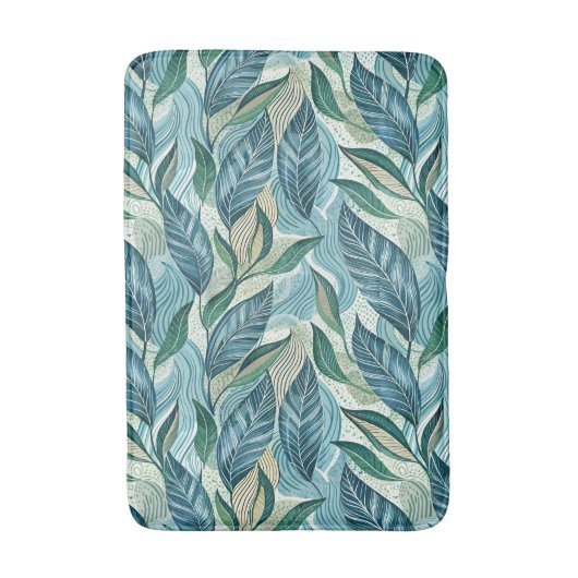 Blue Botanical Wave Modern Pattern バスマット (正面縦)