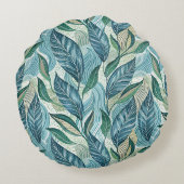 Blue Botanical Wave Modern Pattern ラウンドクッション (裏面)