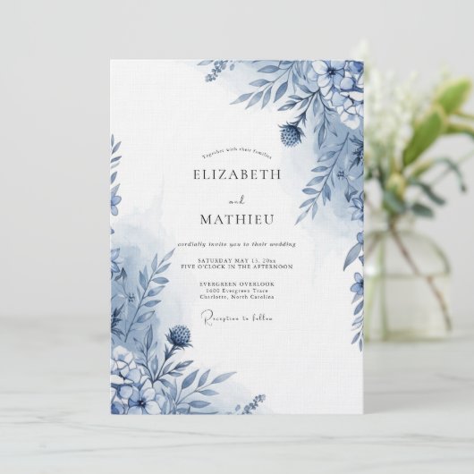 Blue Botanical Whimsy Wedding 招待状 (スタンド正面)