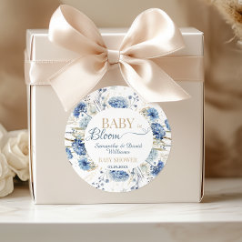 Blue Botanical Wildflower Baby in Bloom Baby Showe ラウンドシール