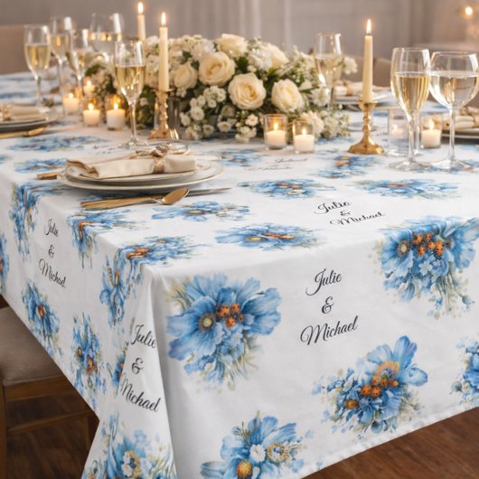 Blue  Botanical  Wreath Wedding Decor Newlyweds テーブルクロス