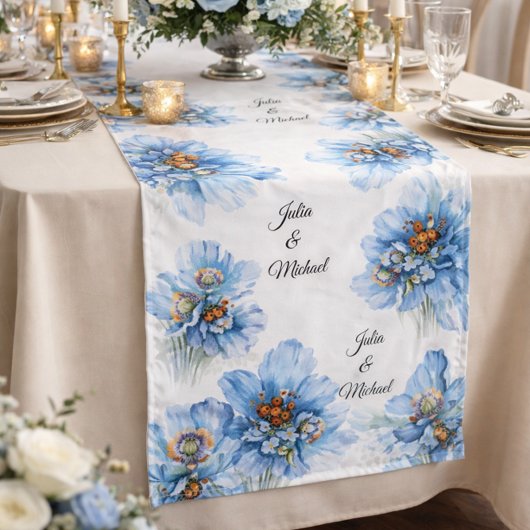 Blue  Botanical  Wreath Wedding Decor Newlyweds ロングテーブルランナー