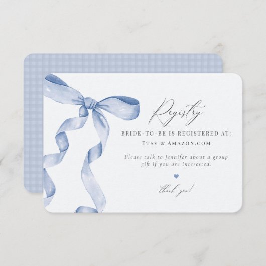 Blue Bow結び付けノット登録の招待状の挿入 エンクロージャーカード (正面/裏面)