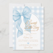 Blue Bow A Sweet Little Boy Baby Shower 招待状 (正面)