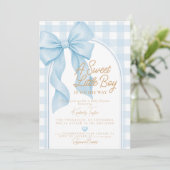 Blue Bow A Sweet Little Boy Baby Shower 招待状 (スタンド正面)
