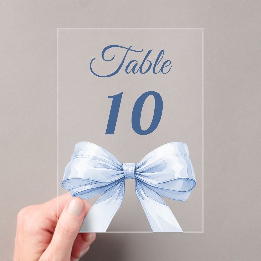 Blue bow acrylic table number sign アクリル招待状 (インサイチュ (ポータブル))