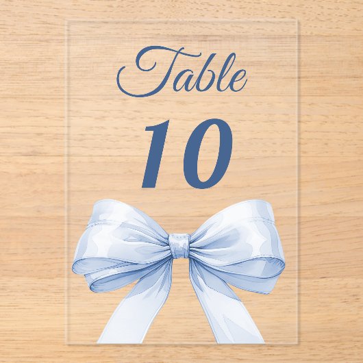 Blue bow acrylic table number sign アクリル招待状 (正面)