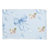 Blue bow and cherry blossom pillow case 枕カバー (正面)