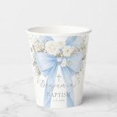 Blue Bow Baby Boy Baptism Eucalyptus 紙コップ (裏面)