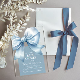Blue Bow Baby Boy Elegant Baby Shower アクリル招待状