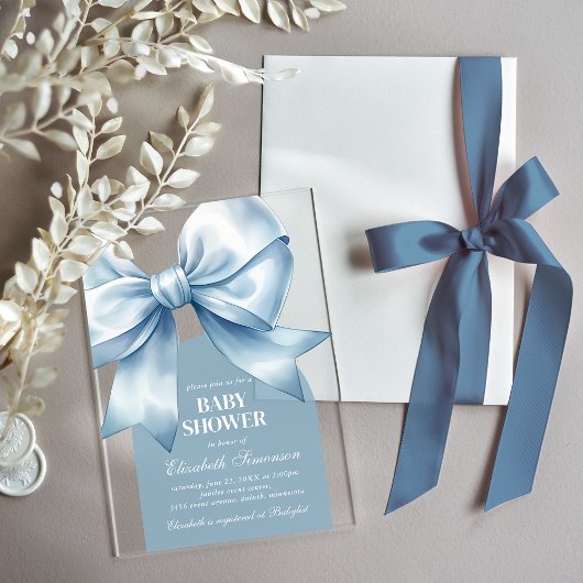 Blue Bow Baby Boy Elegant Baby Shower アクリル招待状