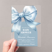Blue Bow Baby Boy Elegant Baby Shower アクリル招待状 (インサイチュ (ポータブル))