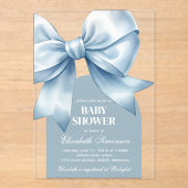 Blue Bow Baby Boy Elegant Baby Shower アクリル招待状 (正面)