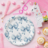 Blue Bow Baby Boy Elegant Baby Shower ペーパープレート (パーティー)