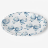 Blue Bow Baby Boy Elegant Baby Shower ペーパープレート (アングル)