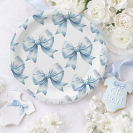 Blue Bow Baby Boy Elegant Baby Shower ペーパープレート