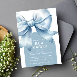 Blue Bow Baby Boy Elegant Baby Shower 招待状