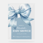 Blue Bow Baby Boy Elegant Baby Shower Welcome アクリルサイン (正面)