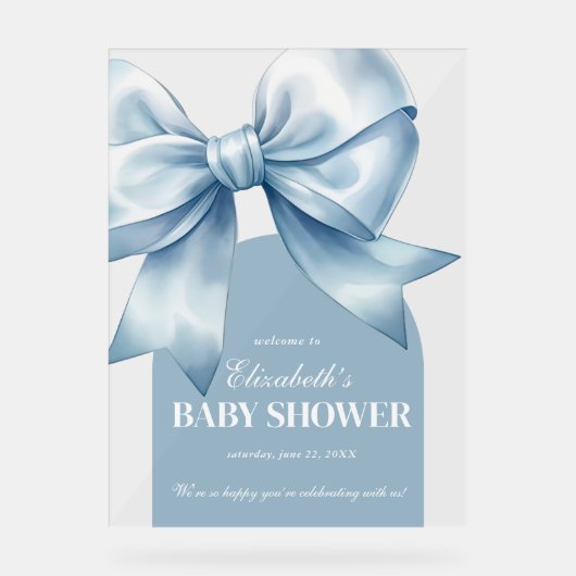 Blue Bow Baby Boy Elegant Baby Shower Welcome アクリルサイン (正面)