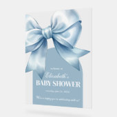 Blue Bow Baby Boy Elegant Baby Shower Welcome アクリルサイン (傾斜)
