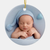 Blue Bow Baby Feet Photo Son's First Christmas セラミックオーナメント (正面)
