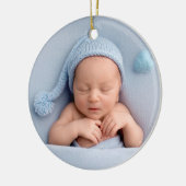 Blue Bow Baby Feet Photo Son's First Christmas セラミックオーナメント (左)